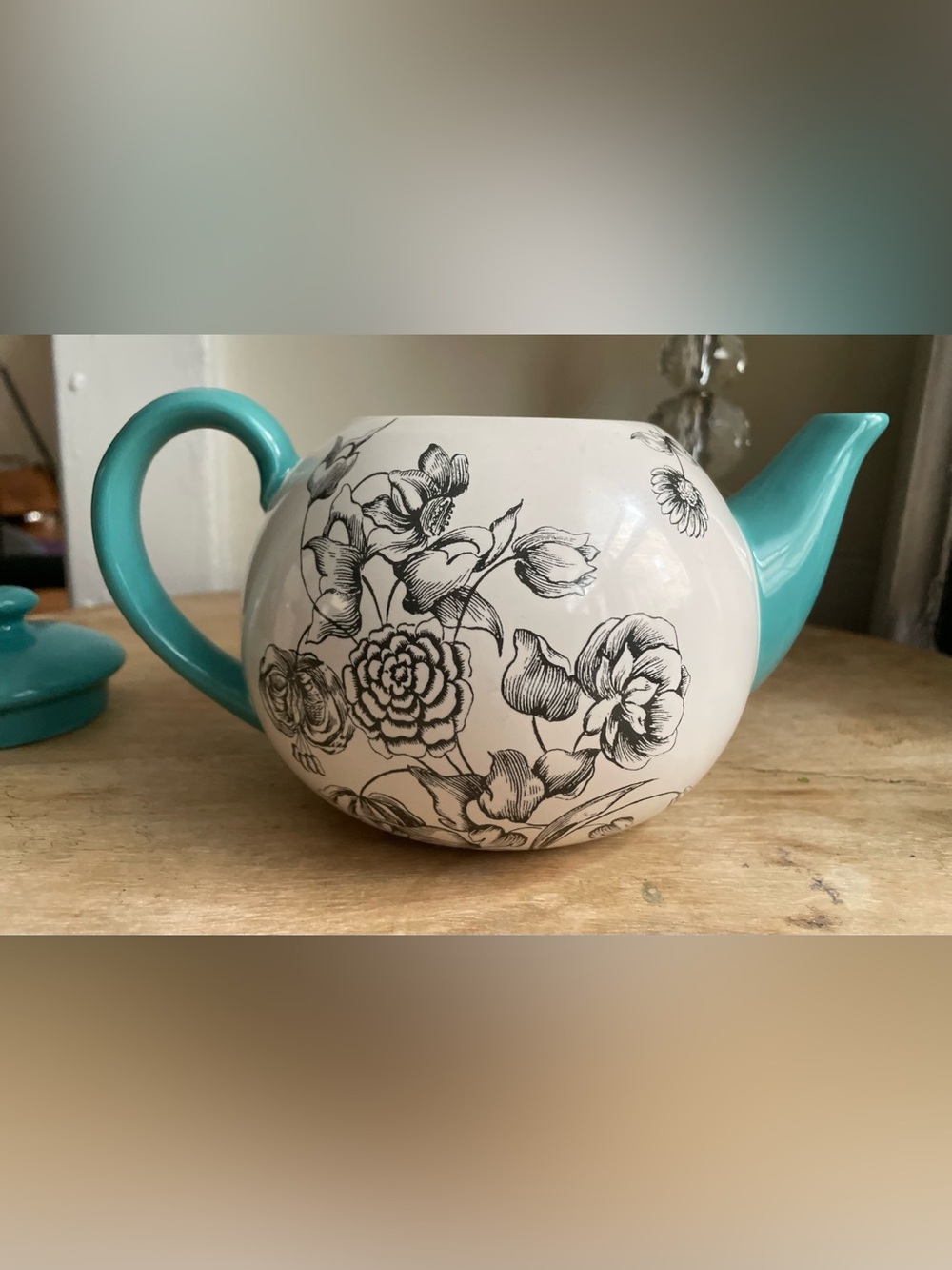 Certified International Jennifer Brinley Teal / Turquoise Floral Teapot w/Lid